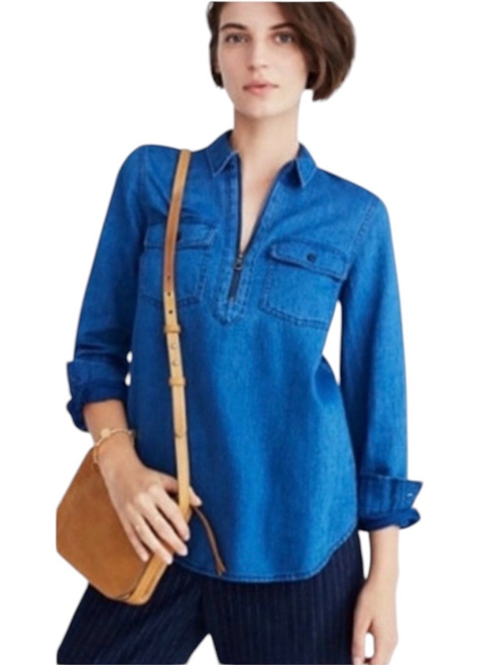 Madewell Blue Indigo Zip Popover Shirt Blue Size XS #2154